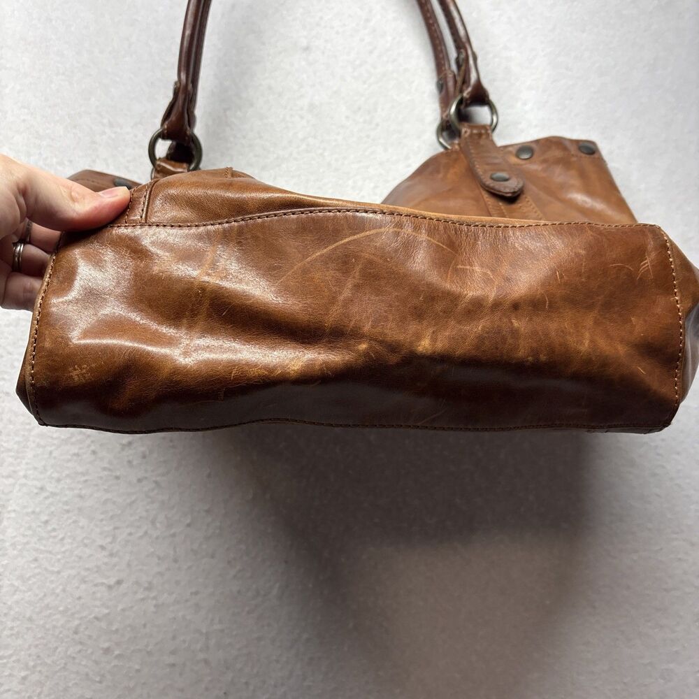 Frye Leather Melissa Shoulder Satchel Tote Brown Bag Purse Carryall Distressed - Picture 4 of 8